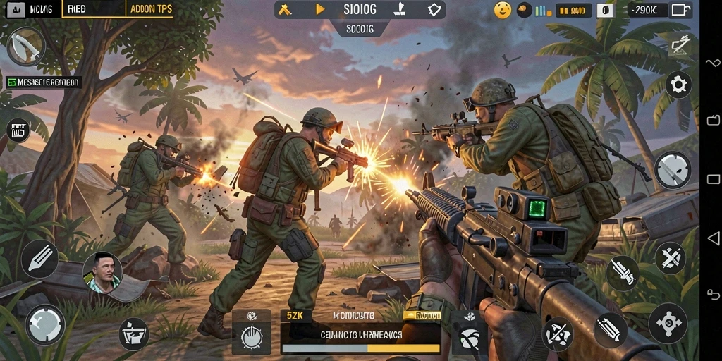 Screenshot gameplay 5ZK menunjukkan aksi menegangkan dalam pertempuran.