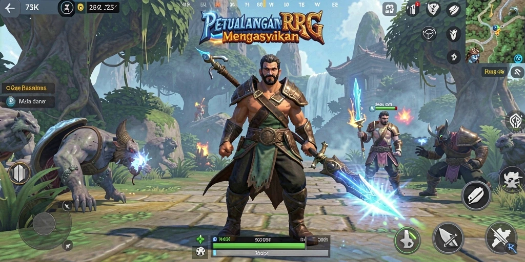 Screenshot menampilkan aksi seru dalam game RPG 73K.