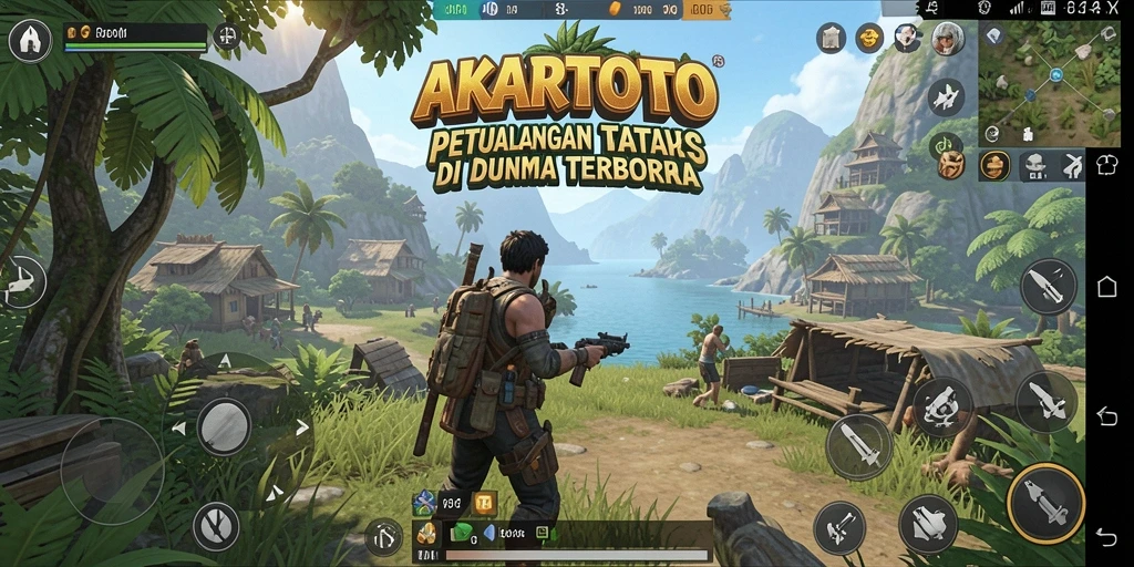 Screenshot gameplay AKARTOTO yang menampilkan petualangan di dunia terbuka.