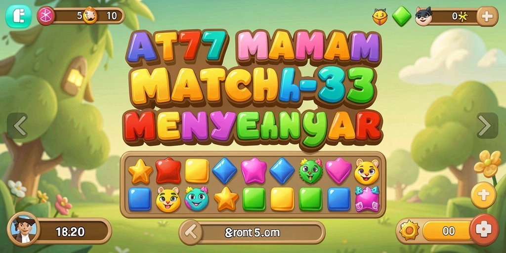 Tampilan utama AT777 menunjukkan gameplay Match-3 yang seru.