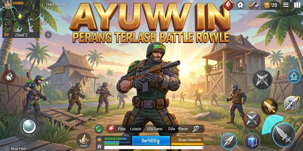 Tampilan gameplay AYUWIN yang menegangkan dalam pertempuran Battle Royale.