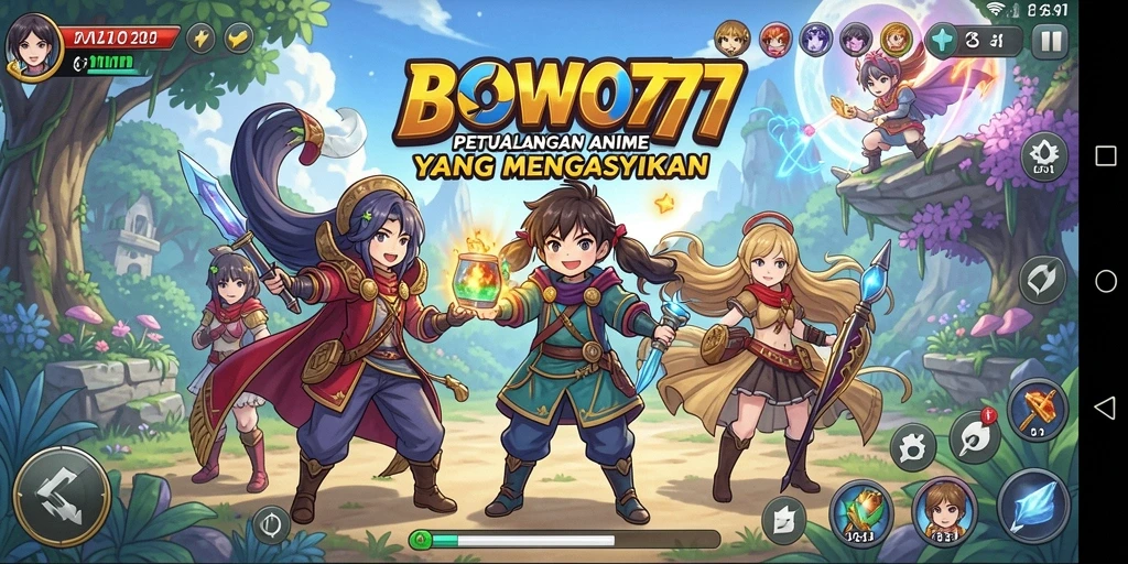 Tangkapan layar BOWO77 menunjukkan karakter Anime dalam aksi seru.