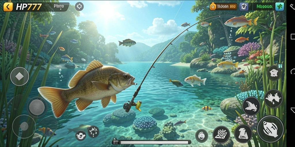 Gameplay HP777 yang menampilkan momen memancing yang mendebarkan.