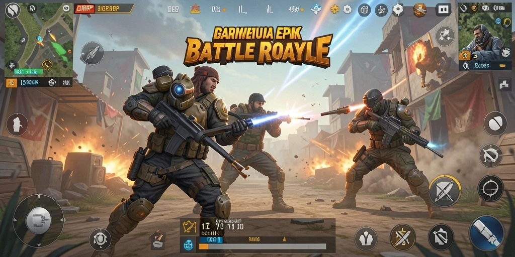 Screenshot menampilkan aksi intens dalam game Battle Royale.