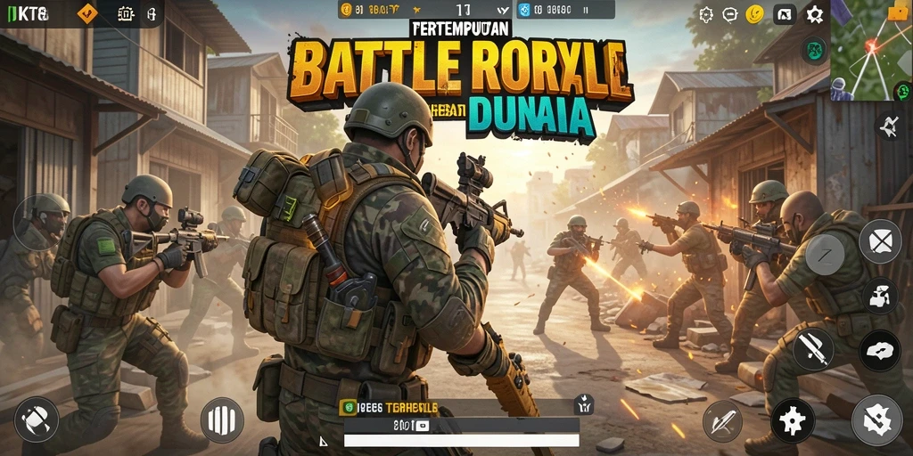 Screenshot JKT8 menampilkan aksi intens dari gameplay Battle Royale.