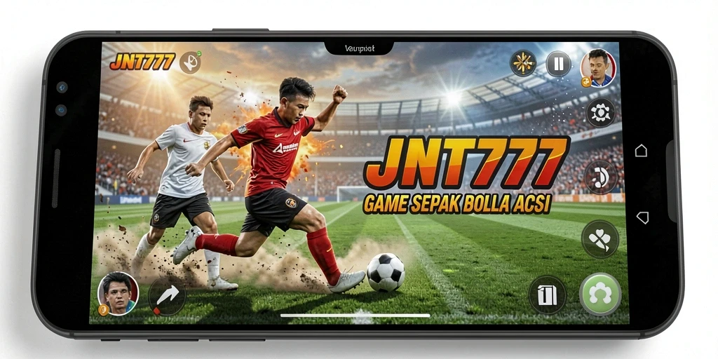 Tampilan gameplay JNT777 dengan aksi pertandingan sepak bola yang seru.