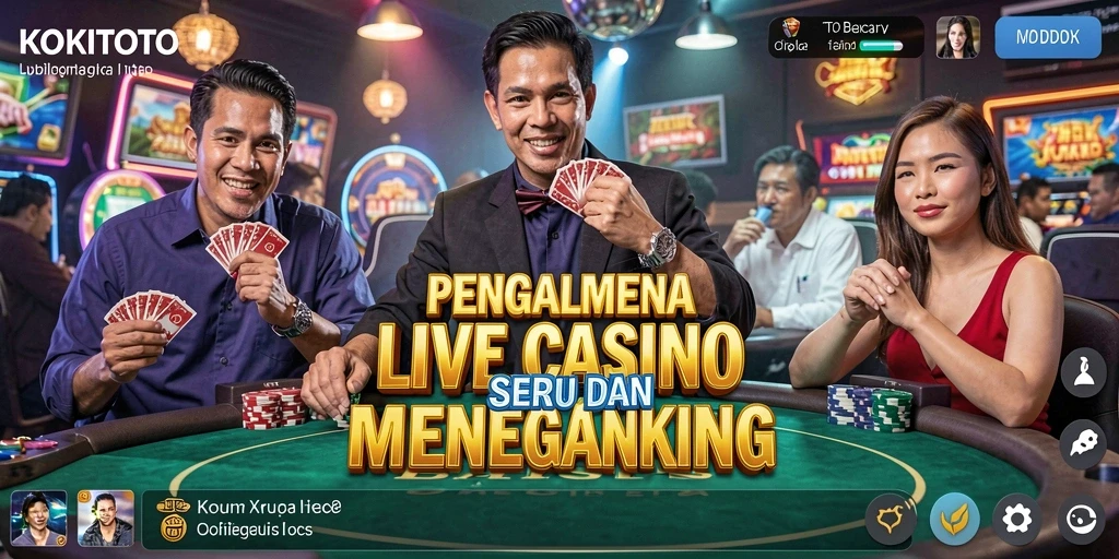Screenshot KOKITOTO menampilkan dealer dan permainan Live Casino yang menarik.