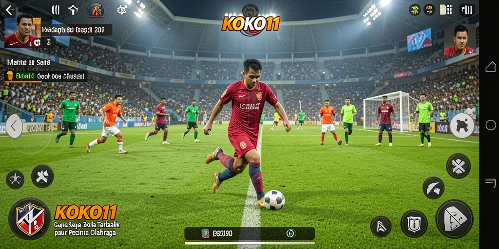 Tampilan gameplay KOKO11 dengan aksi sepak bola yang seru.