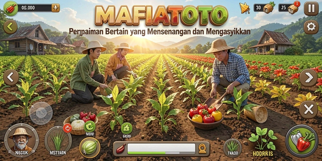 Tangkapan layar utama gameplay MAFIATOTO menampilkan lahan pertanian yang subur dan aktif.