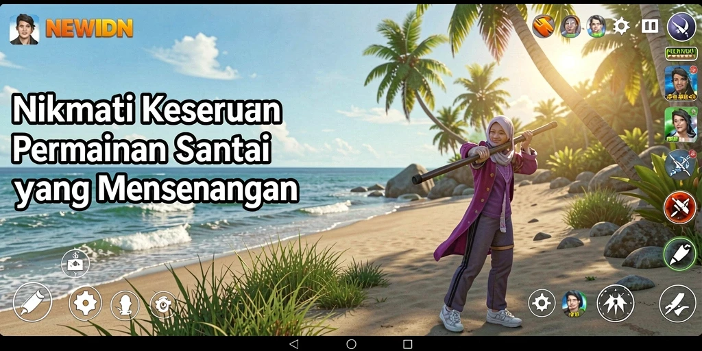 Screenshot menampilkan gameplay menyenangkan NEWIDN dengan animasi ceria.