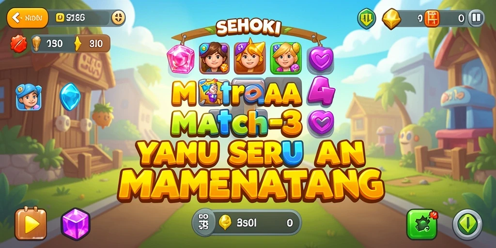 Tangkapan layar menunjukkan gameplay Match-3 yang seru dan penuh warna.