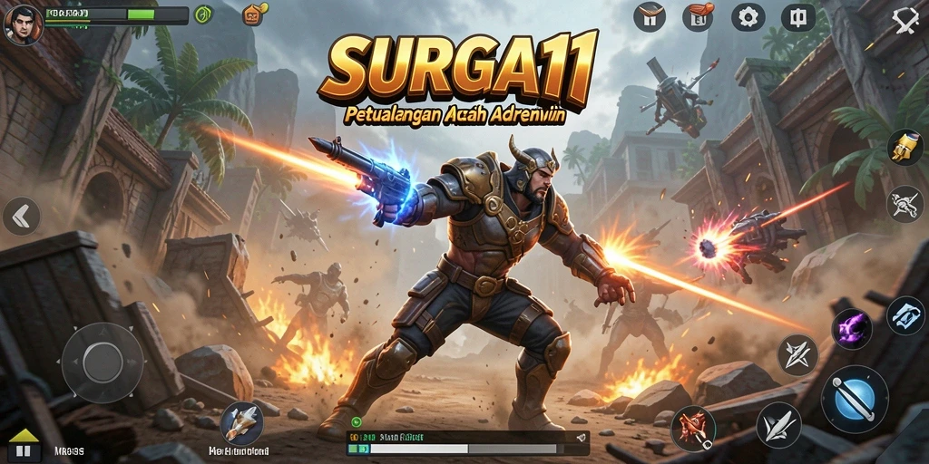 Screenshot utama SURGA11 menunjukkan aksi pertarungan yang intens dan mendebarkan.