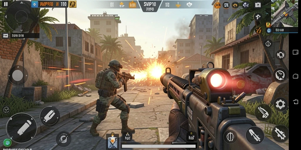 Screenshot gameplay SVIP10 menampilkan aksi tempur yang intens dan grafis luar biasa.