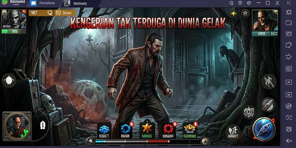 Screenshot gameplay V87 menunjukkan suasana mencekam dan menegangkan.
