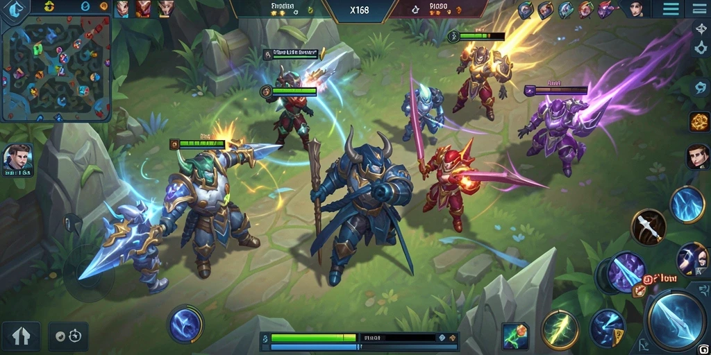 Tampilan gameplay seru dari X168 yang penuh aksi MOBA.